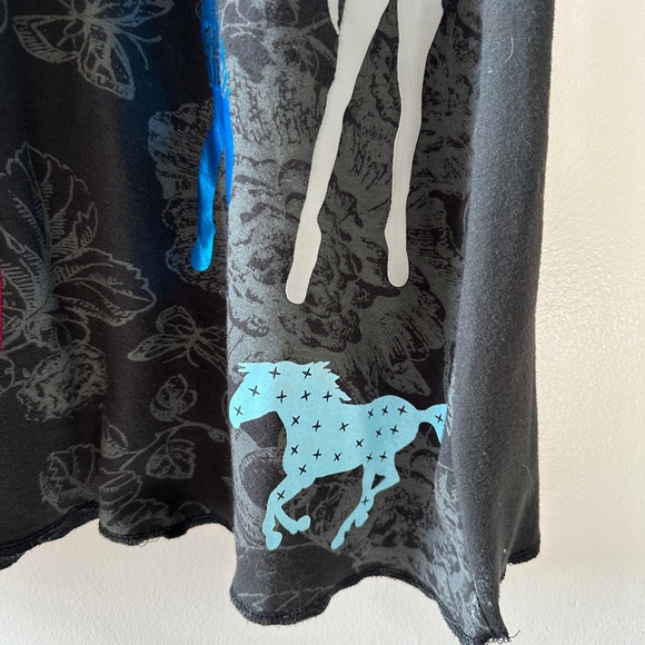 Desigual Long Sleeve Dress, Floral/Stripe/Dancing Figures/Horse Print, Large - Picture 7 of 12